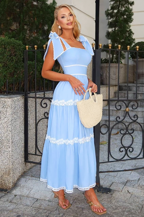 Długa sukienka o eleganckim kroju z kwiatowymi elementami KASIRELA, Kolor : chabrowy, IVET.PL - Modna odzież