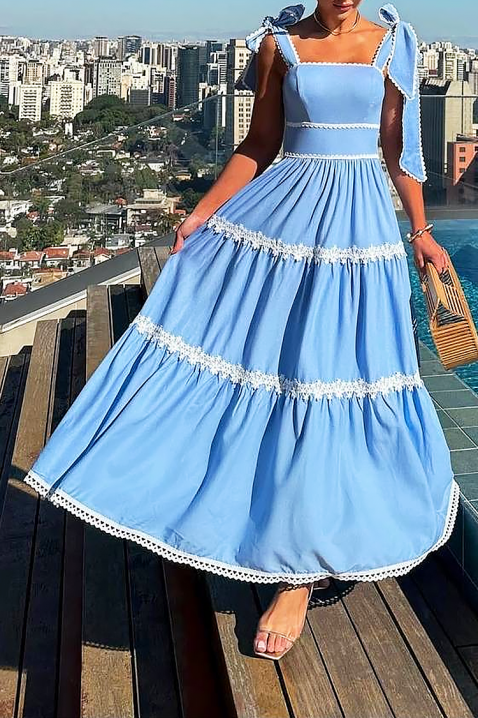 Długa sukienka o eleganckim kroju z kwiatowymi elementami KASIRELA, Kolor : chabrowy, IVET.PL - Modna odzież