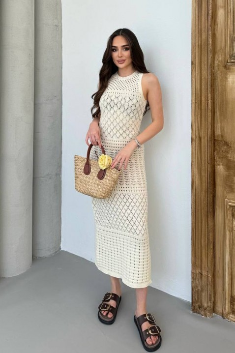 Dzianinowa sukienka plażowa bez rękawów SOLMIRA ECRU, Kolor : ecru, IVET.PL - Modna odzież