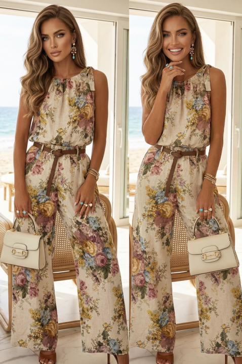 Trzyczęściowy komplet damski z kwiatowym wzorem FALORITA BEIGE, Kolor :  beżowy, IVET.PL - Modna odzież