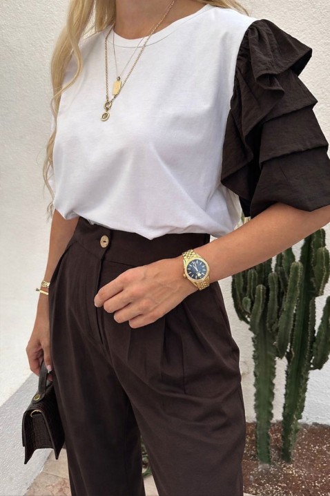 Codzienny nowoczesny zestaw ze spektakularnym rękawem HIRDONA BROWN, Kolor : brązowy, IVET.PL - Modna odzież