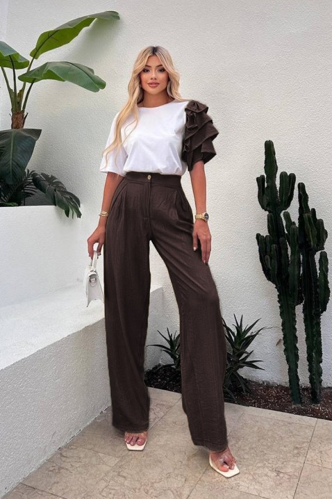 Codzienny nowoczesny zestaw ze spektakularnym rękawem HIRDONA BROWN, Kolor : brązowy, IVET.PL - Modna odzież