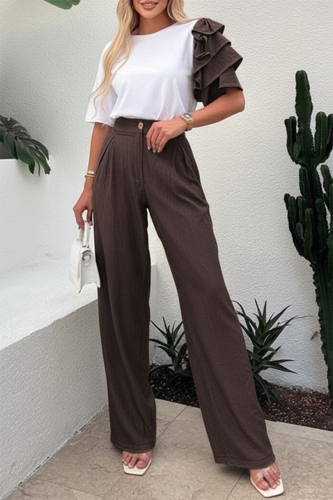 Codzienny nowoczesny zestaw ze spektakularnym rękawem HIRDONA BROWN, Kolor : brązowy, IVET.PL - Modna odzież