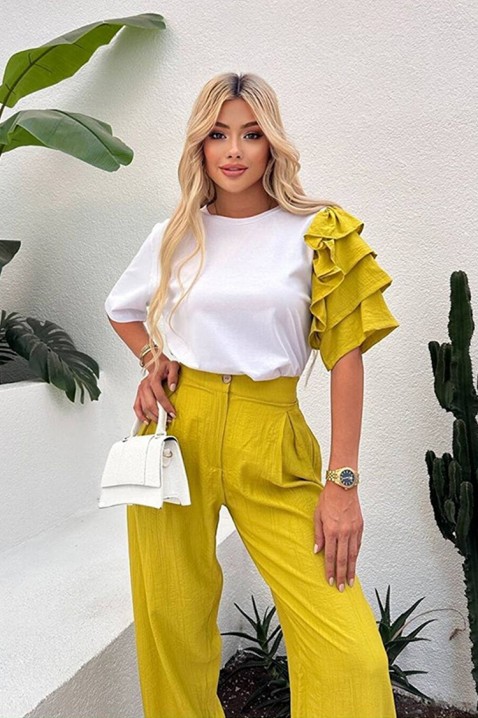 Codzienny nowoczesny zestaw ze spektakularnym rękawem HIRDONA MUSTARD, Kolor : musztardowy, IVET.PL - Modna odzież