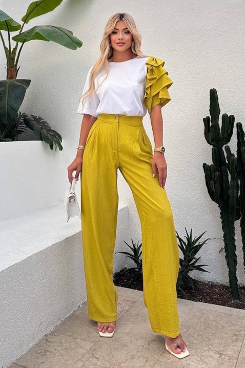 Codzienny nowoczesny zestaw ze spektakularnym rękawem HIRDONA MUSTARD, Kolor : musztardowy, IVET.PL - Modna odzież