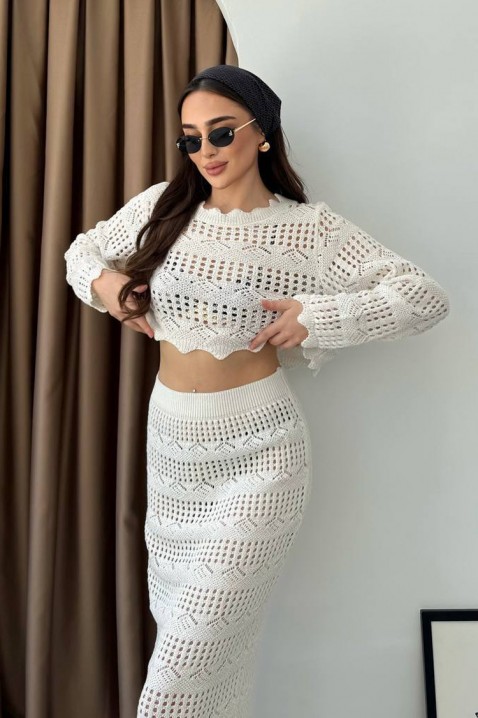 Uwodzicielski dzianinowy komplet dwuczęściowy VIKTORIA ECRU, Kolor : ecru, IVET.PL - Modna odzież