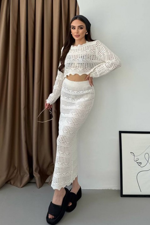 Uwodzicielski dzianinowy komplet dwuczęściowy VIKTORIA ECRU, Kolor : ecru, IVET.PL - Modna odzież