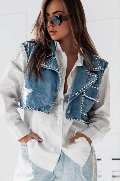 Krótka kamizelka jeansowa z metalowymi ćwiekami DONZERA, Kolor : denim, IVET.PL - Modna odzież