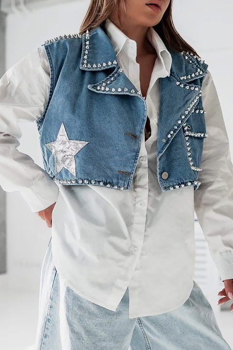 Krótka kamizelka jeansowa z metalowymi ćwiekami DONZERA, Kolor : denim, IVET.PL - Modna odzież
