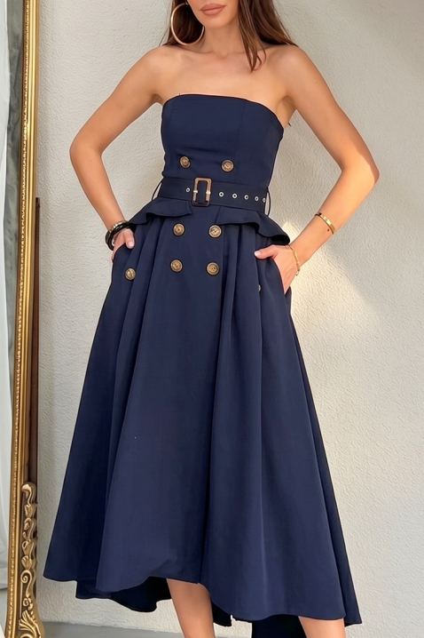 Elegancka, długa, asymetryczna sukienka z efektem gorsetu FLORENTIA NAVY, Kolor : granatowy, IVET.PL - Modna odzież