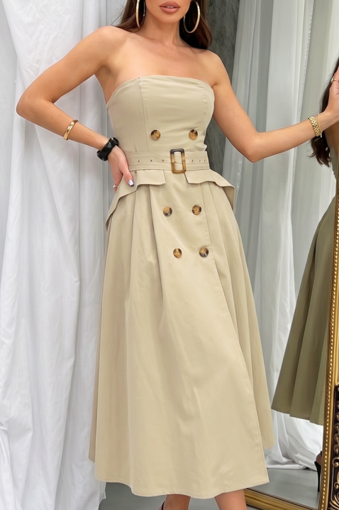 Elegancka, długa, asymetryczna sukienka z efektem gorsetu FLORENTIA BEIGE, Kolor :  beżowy, IVET.PL - Modna odzież