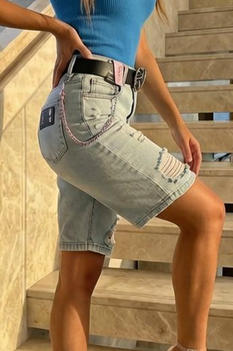 Szorty jeansowe z praktycznymi kieszeniami i przetarciami CARELIA, Kolor : denim, IVET.PL - Modna odzież