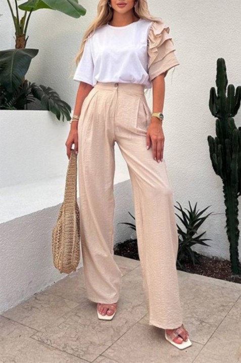 Codzienny nowoczesny komplet z efektownym rękawem HIRDONA BEIGE, Kolor :  beżowy, IVET.PL - Modna odzież