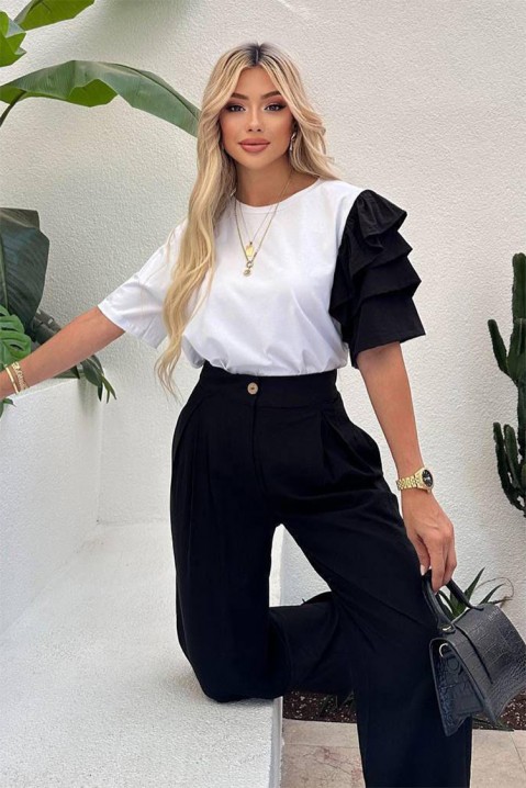 Codzienny, nowoczesny komplet z efektownym rękawem HIRDONA BLACK, Kolor : czarny, IVET.PL - Modna odzież