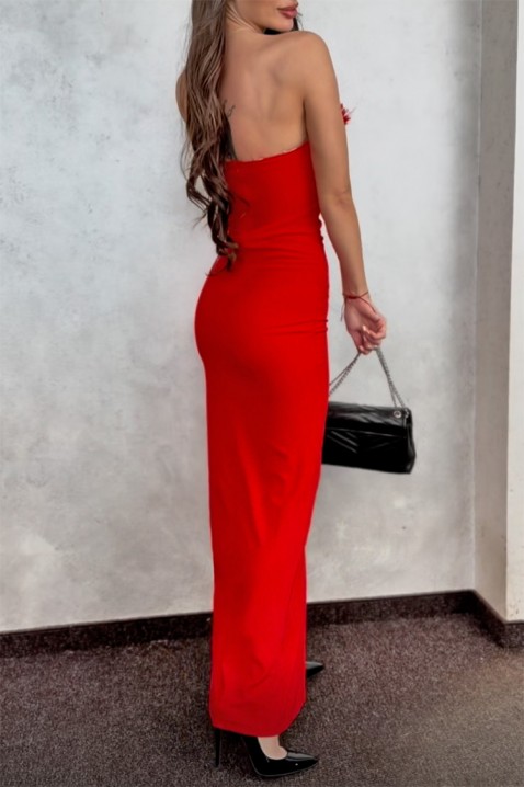 Elegancka, długa sukienka z wysokim rozcięciem i odkrytymi plecami FAROLMA RED, Kolor : czerwony, IVET.PL - Modna odzież