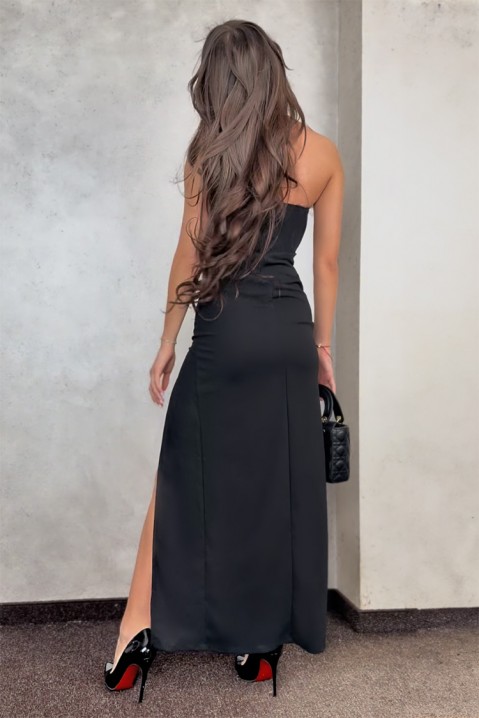 Elegancka długa sukienka z wysokim rozcięciem i odkrytymi plecami FAROLMA BLACK, Kolor : czarny, IVET.PL - Modna odzież