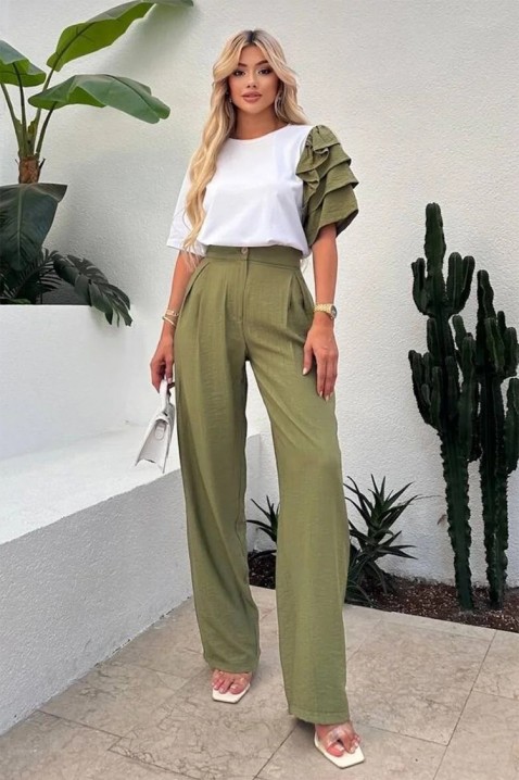 Codzienny nowoczesny zestaw ze spektakularnym rękawem HIRDONA KHAKI, Kolor : khaki, IVET.PL - Modna odzież
