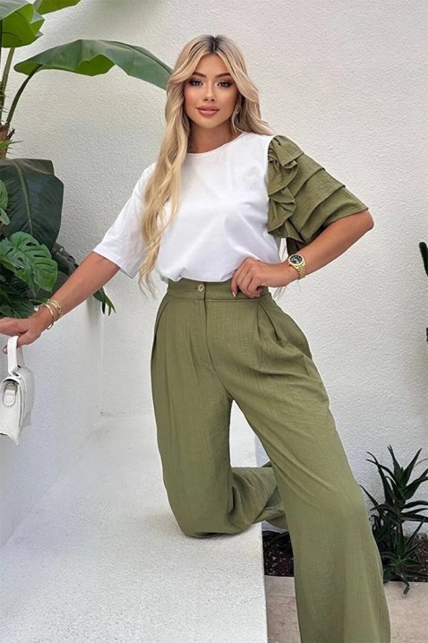 Codzienny nowoczesny zestaw ze spektakularnym rękawem HIRDONA KHAKI, Kolor : khaki, IVET.PL - Modna odzież