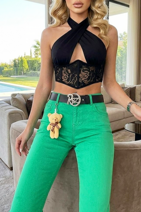 Długie jeansy damskie z wysokim stanem i modnym kolorem na sezon CALZARA, Kolor : zielony, IVET.PL - Modna odzież