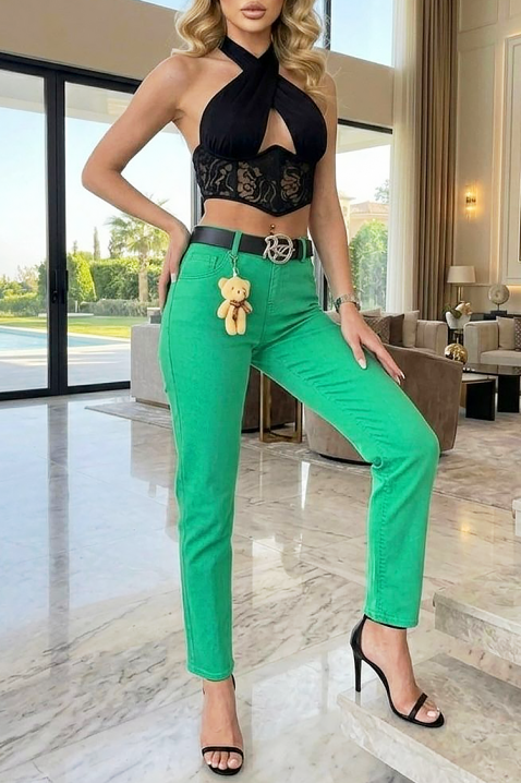 Długie jeansy damskie z wysokim stanem i modnym kolorem na sezon CALZARA, Kolor : zielony, IVET.PL - Modna odzież