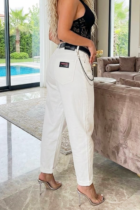 Jeansy damskie w jasnym kolorze z wysokim stanem MELZARA, Kolor : ecru, IVET.PL - Modna odzież