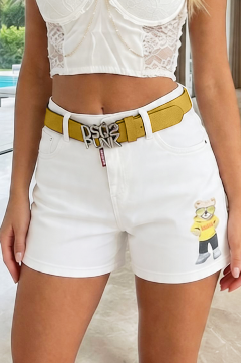 Damskie szorty jeansowe z wysokim stanem CARMELITA, Kolor : biały, IVET.PL - Modna odzież