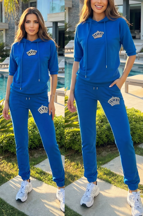 Dwuczęściowy damski komplet sportowy z ozdobnymi kamieniami CALYRA BLUE, Kolor : chabrowy, IVET.PL - Modna odzież
