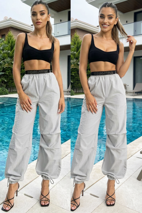 Damskie spodnie sportowo-eleganckie z wysokim stanem i gumką SOLVETA GREY, Kolor : szary, IVET.PL - Modna odzież