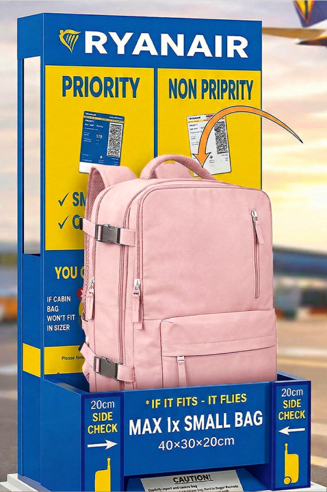 Plecak kabinowy ROLNEZA PUDRA – zgodny z wymogami Ryanair/Wizz Air, Kolor : pudrowy róż, IVET.PL - Modna odzież
