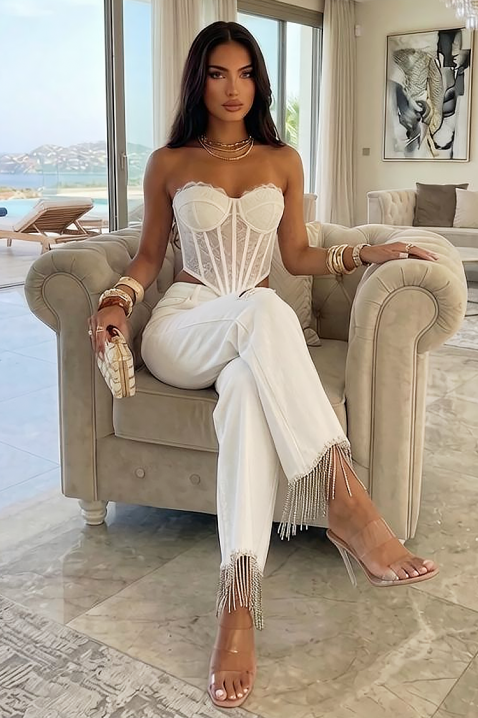 Damskie białe jeansy z frędzlami i postrzępieniami LURISA, Kolor : biały, IVET.PL - Modna odzież