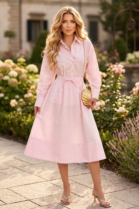 Komplet zwiewnej spódnicy i delikatnej koszuli o luźnym kroju SOLARIA PINK, Kolor : różowy, IVET.PL - Modna odzież