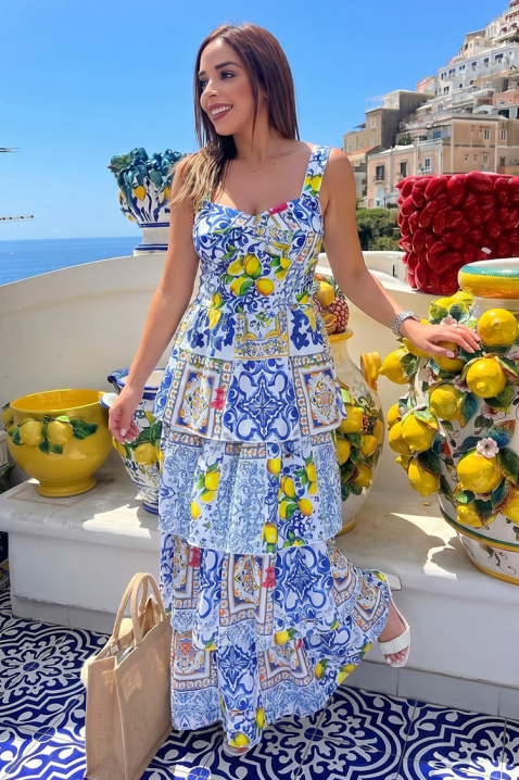 Długa sukienka na ramiączkach z akcentami cytrynowymi SORENTA, Kolor : wielokolorowy, IVET.PL - Modna odzież