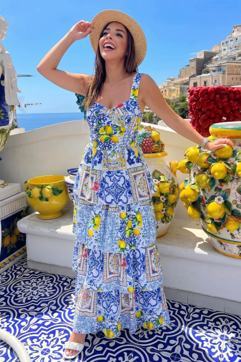 Długa sukienka na ramiączkach z akcentami cytrynowymi SORENTA, Kolor : wielokolorowy, IVET.PL - Modna odzież