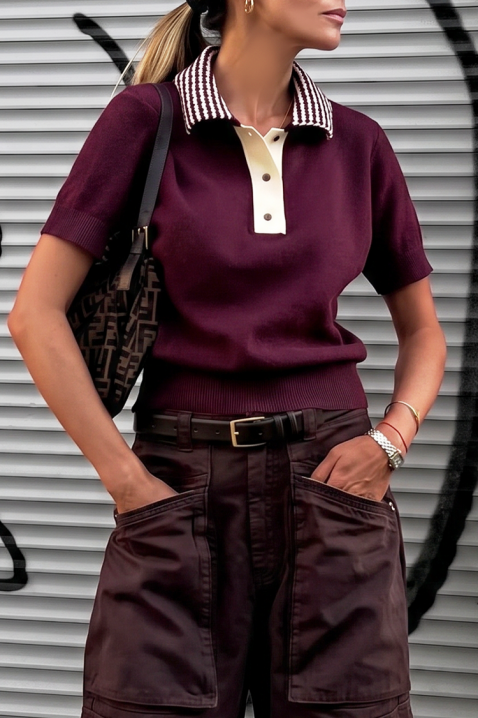 Bluzka dzianinowa z kołnierzykiem CALVIRA BORDO, Kolor : bordowy, IVET.PL - Modna odzież