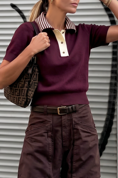 Bluzka dzianinowa z kołnierzykiem CALVIRA BORDO, Kolor : bordowy, IVET.PL - Modna odzież