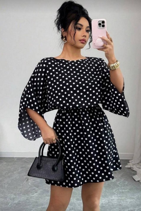 Krótka sukienka w groszki z szerokimi rękawami PETITA, Kolor : czarny z białym, IVET.PL - Modna odzież
