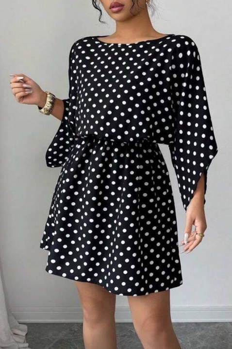 Krótka sukienka w groszki z szerokimi rękawami PETITA, Kolor : czarny z białym, IVET.PL - Modna odzież
