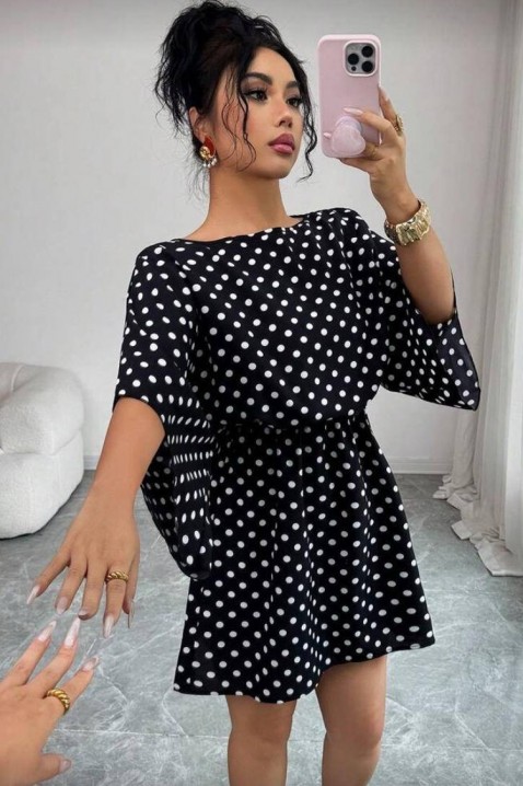 Krótka sukienka w groszki z szerokimi rękawami PETITA, Kolor : czarny z białym, IVET.PL - Modna odzież