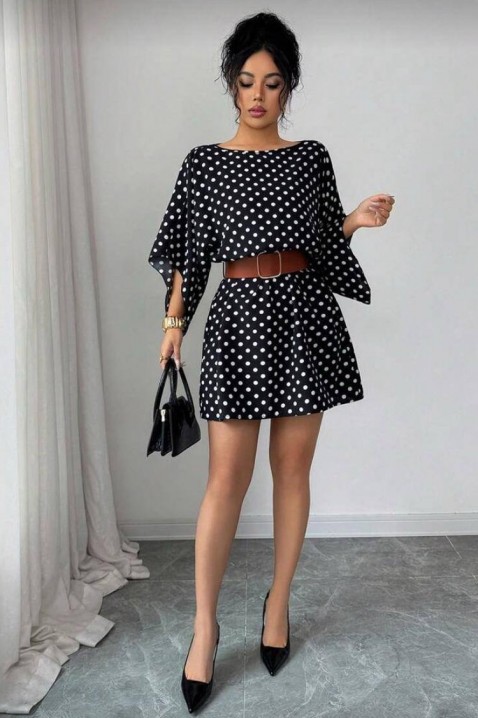 Krótka sukienka w groszki z szerokimi rękawami PETITA, Kolor : czarny z białym, IVET.PL - Modna odzież