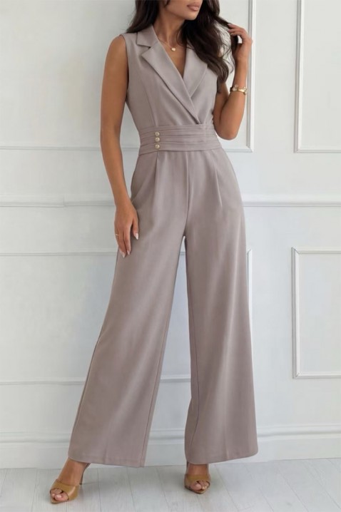 Elegancki kombinezon z klapami i złotymi guzikami SELESTE MOCHA, Kolor : mocca, IVET.PL - Modna odzież