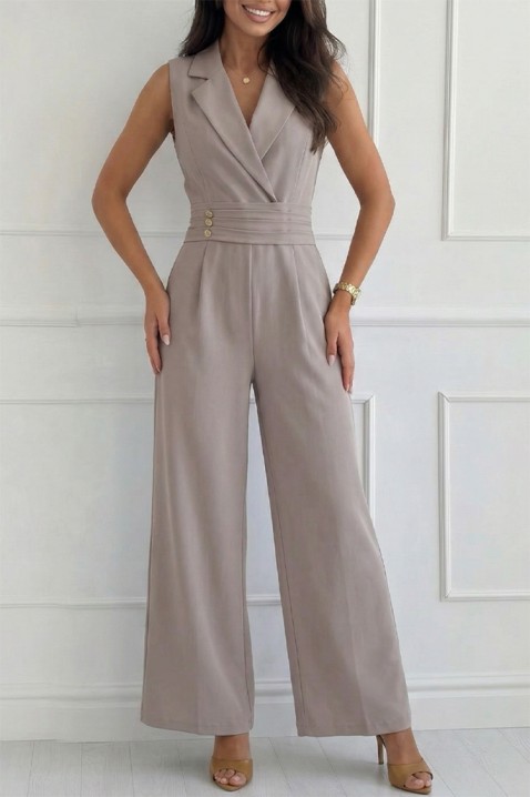 Elegancki kombinezon z klapami i złotymi guzikami SELESTE MOCHA, Kolor : mocca, IVET.PL - Modna odzież