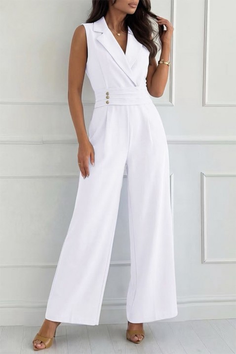 Elegancki kombinezon z klapami i złotymi guzikami SELESTE WHITE, Kolor : biały, IVET.PL - Modna odzież