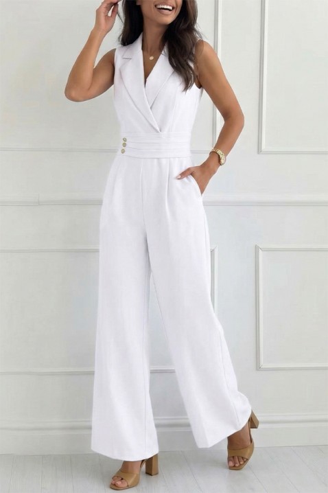 Elegancki kombinezon z klapami i złotymi guzikami SELESTE WHITE