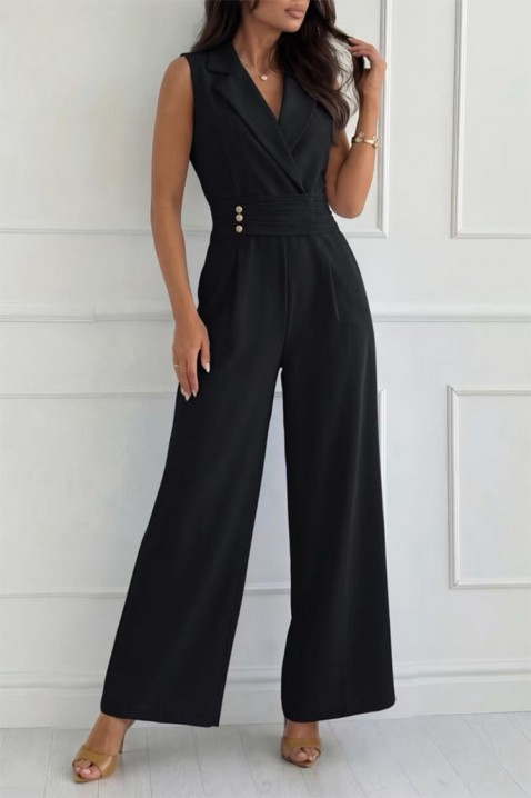 Elegancki kombinezon z klapami i złotymi guzikami SELESTE BLACK, Kolor : czarny, IVET.PL - Modna odzież