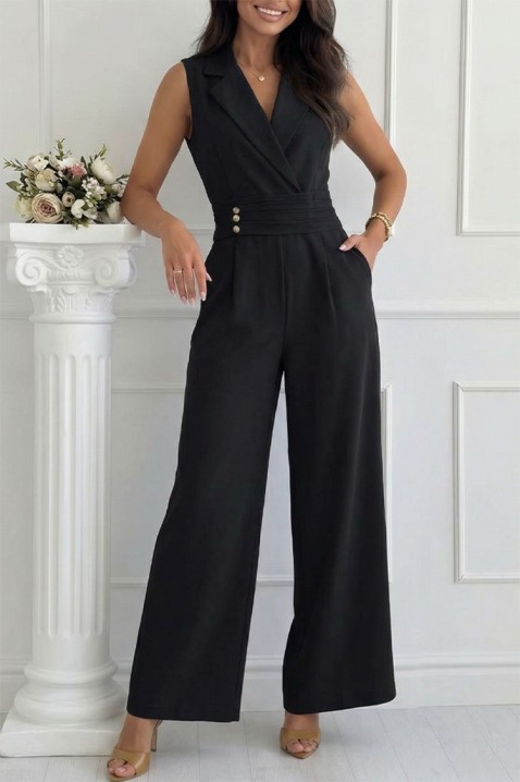 Elegancki kombinezon z klapami i złotymi guzikami SELESTE BLACK