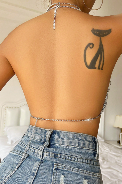 Erotyczny top z siateczki z łańcuszkami MELVORA, Kolor : srebrny, IVET.PL - Modna odzież