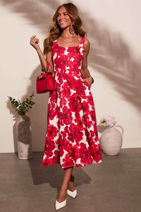 Sukienka midi z kwiatowym nadrukiem i nowoczesnym designem DEALINA, Kolor : wielokolorowy, IVET.PL - Modna odzież