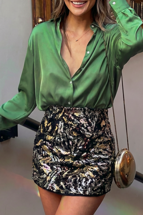 Elegancka satynowa koszula damska z długim rękawem AYANDA GREEN, Kolor : zielony, IVET.PL - Modna odzież