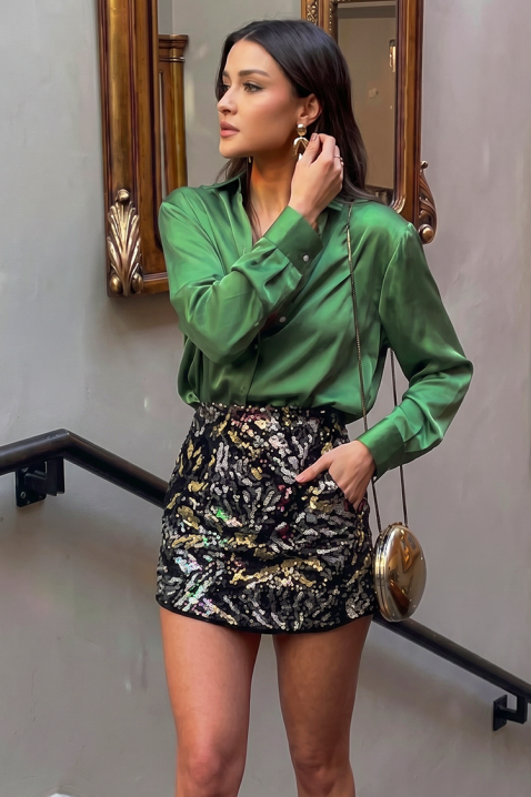 Elegancka satynowa koszula damska z długim rękawem AYANDA GREEN, Kolor : zielony, IVET.PL - Modna odzież