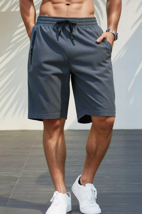 Męskie spodenki sportowe z gumką w pasie i kieszenią na zamek VINTORO, Kolor : szary, IVET.PL - Modna odzież